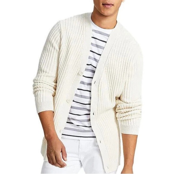 Mens International Concepts Antique White Cardigan Sweater Button Down M NWT -B4 - Picture 1 of 7